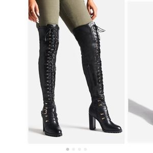 Rita Ora x Shoe Dazzle Thigh High Combat Boots
